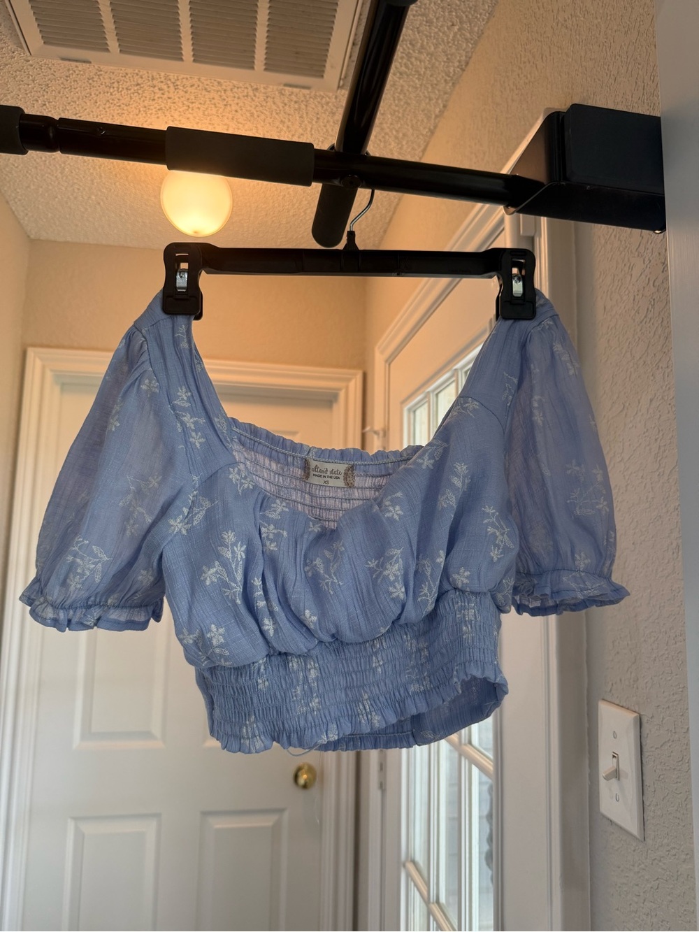 Altar'd State Light Blue Floral Smocked Crop Top